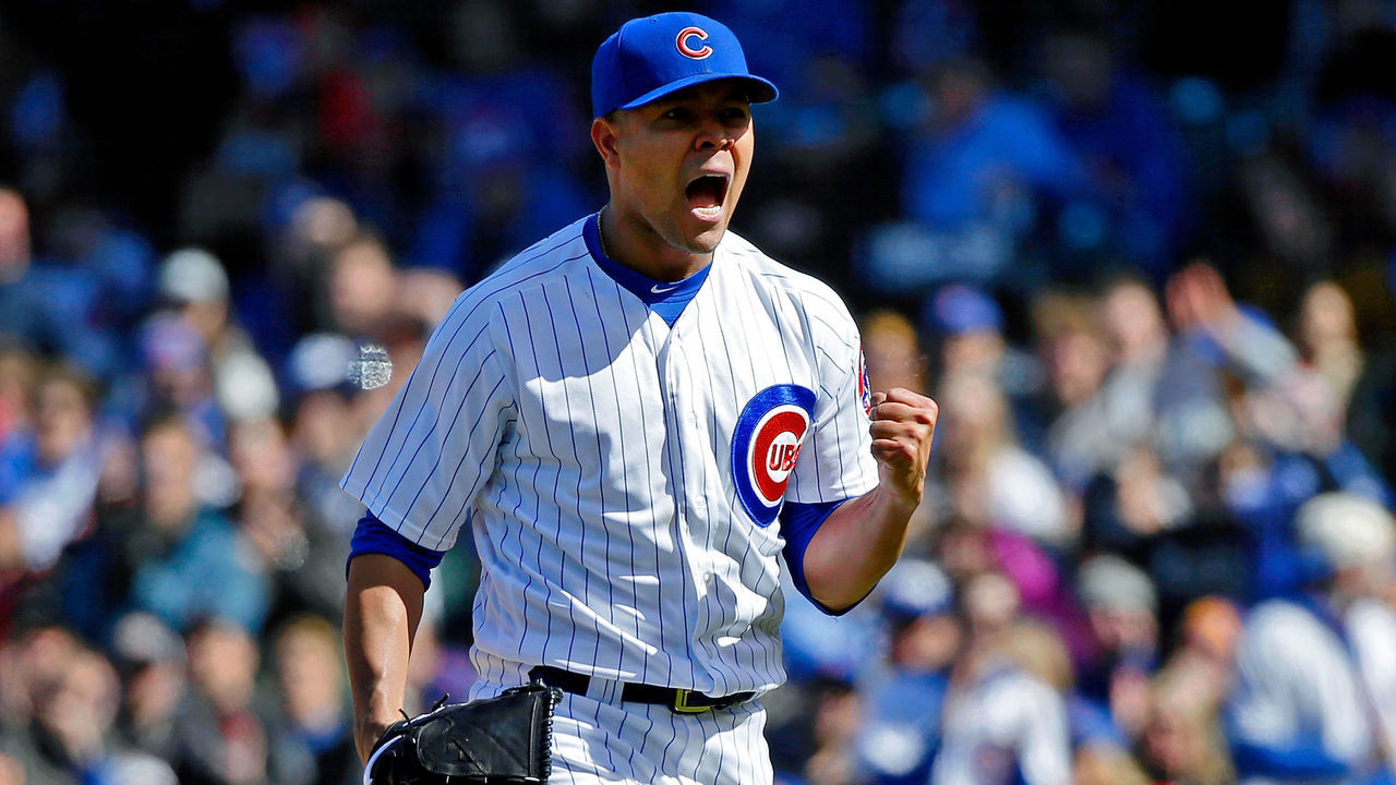 CHICAGO, IL - APRIL 28: Jose Quintana #62 of the Chicago Cubs reacts after striking out Jonathan Villar #5 of the Milwaukee Brewers (not pictured) to end the seventh inning at Wrigley Field on April 28, 2018 in Chicago, Illinois.
