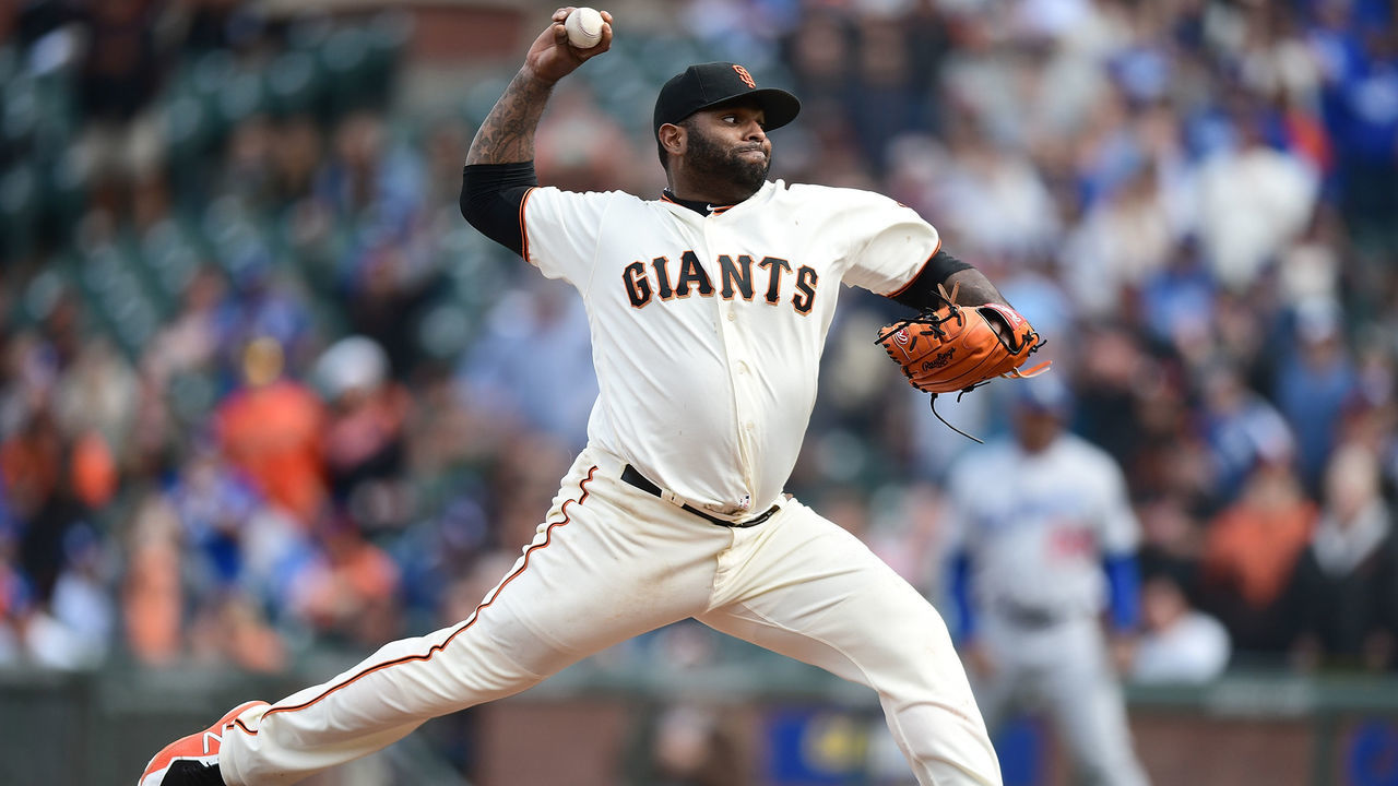 SAN FRANCISCO, CA - APRIL 28: Pablo Sandoval #48 of the San Francisco Giants pitches against the Los Angeles Dodgers in the top of the ninth inning during game one of a doubleheader at AT&T Park on April 28, 2018 in San Francisco, California. Sandoval got the Dodgers out 1-2-3 in the inning.