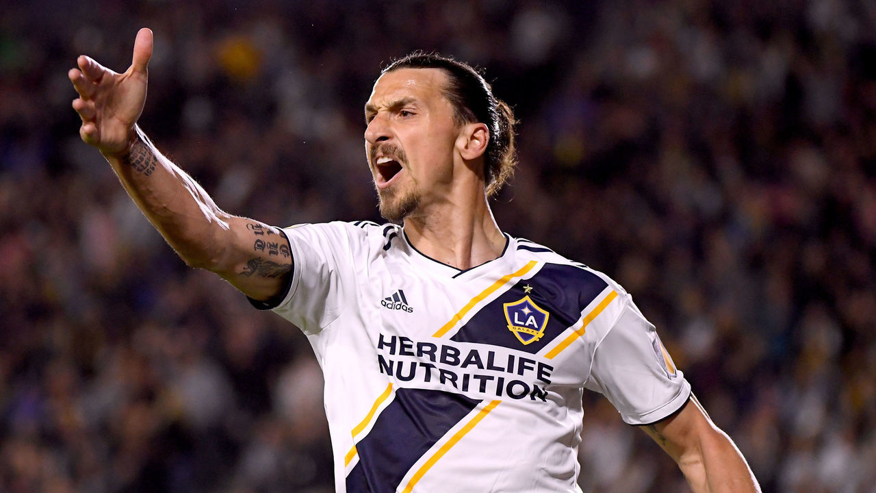 CARSON, CA - APRIL 28: Zlatan Ibrahimovic #9 of Los Angeles Galaxy reacts as his goal is called off after an offside during the second half of a 3-2 Red Bulls win at StubHub Center on April 28, 2018 in Carson, California.