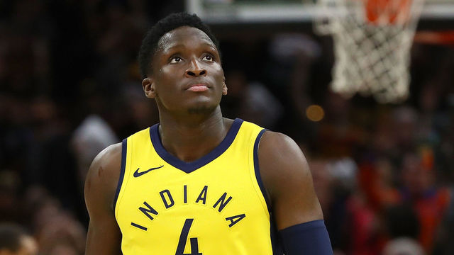 CLEVELAND, OH - APRIL 29: Victor Oladipo #4 of the Indiana Pacers looks on late in the fourth quarter while playing the Cleveland Cavaliers in Game Seven of the Eastern Conference Quarterfinals during the 2018 NBA Playoffs at Quicken Loans Arena on April 29, 2018 in Cleveland, Ohio. Cleveland won the game 105-101 to win there series.
