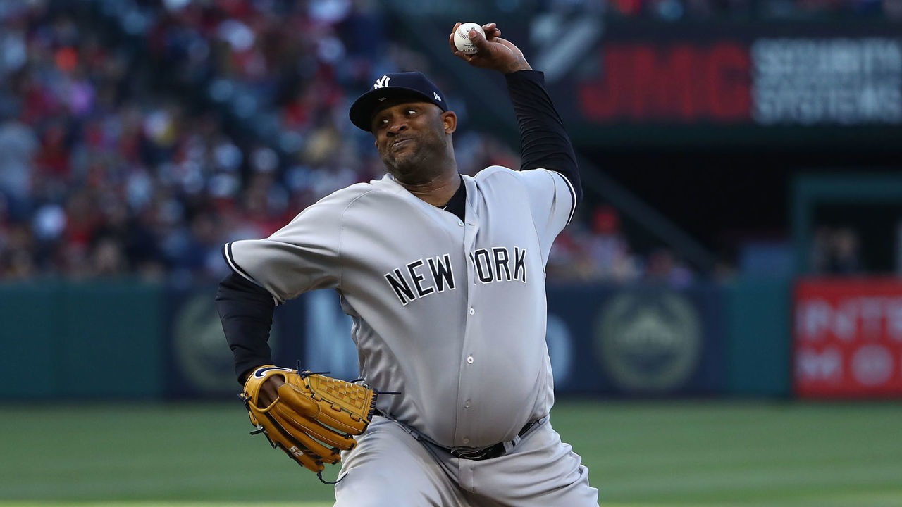 ANAHEIM, CA - APRIL 29: Pitcher CC Sabathia #52 of the New York Yankees pitches in the fifth inning during the MLB game against the Los Angeles Angels of Anaheim at Angel Stadium on April 29, 2018 in Anaheim, California. The Yankees defeated the Angels 2-1.