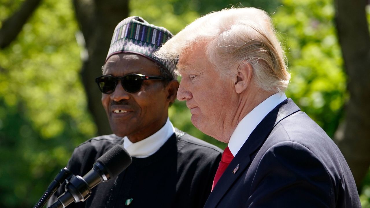 US President Donald Trump and Nigeria's President Muhammadu Buhari take part in a joint press conference in the Rose Garden of the White House on April 30, 2018 in Washington, DC.