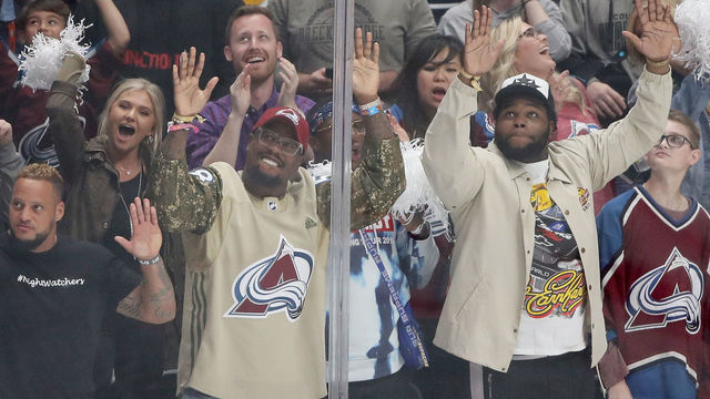 DENVER, CO - APRIL 18: Von Miller of the Denver Broncos watches the Colorado Avalanche play the Nashville Predators in Game Four of the Western Conference First Round during the 2018 NHL Stanley Cup Playoffs at the Pepsi Center on April 18, 2018 in Denver, Colorado.