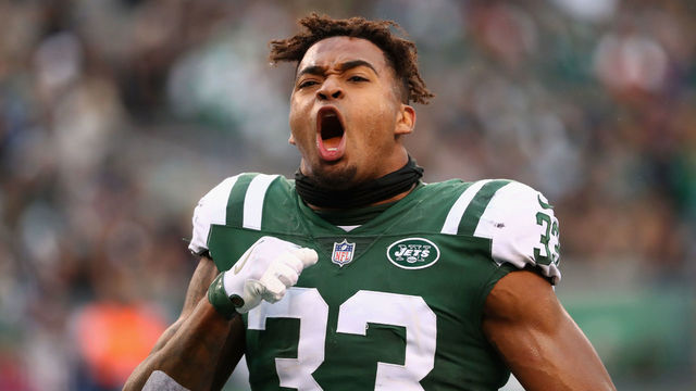 EAST RUTHERFORD, NJ - NOVEMBER 26: Strong safety Jamal Adams #33 of the New York Jets reacts during the second half of the game at MetLife Stadium on November 26, 2017 in East Rutherford, New Jersey.