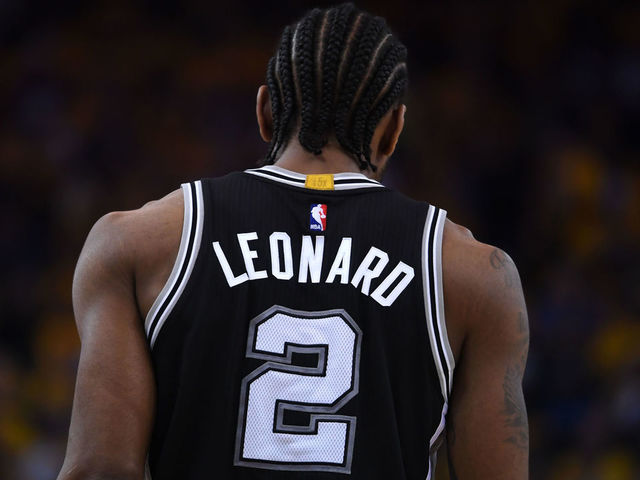 OAKLAND, CA - MAY 14: Kawhi Leonard #2 of the San Antonio Spurs stands on the court during Game One of the NBA Western Conference Finals against the Golden State Warriors at ORACLE Arena on May 14, 2017 in Oakland, California.