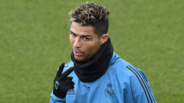 Real Madrid's Portuguese forward Cristiano Ronaldo gestures during a training session at the Valdebebas training ground in Madrid on April 30, 2018 on the eve of the UEFA Champions League semi-final second-leg football match between Real Madrid and Bayern Munich.