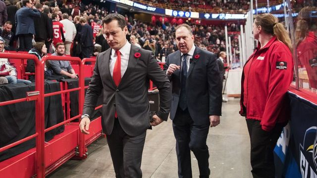 STOCKHOLM, SWEDEN - NOVEMBER 10: Guy Boucher, head coach of Ottawa Senators during the 2017 SAP NHL Global Series match between Ottawa Senators and Colorado Avalanche at Ericsson Globe on November 10, 2017 in Stockholm, .