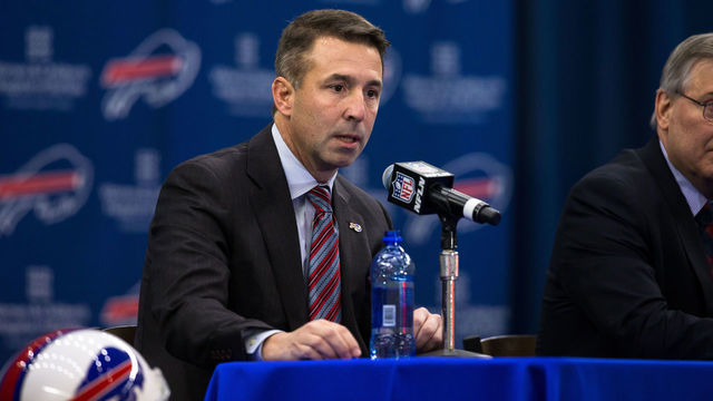 ORCHARD PARK, NY - JANUARY 14: Buffalo Bills president Russ Brandon speaks at a press conference announcing Rex Ryan's arrival as head coach of the Buffalo Bills on January 14, 2015 at Ralph Wilson Stadium in Orchard Park, New York.