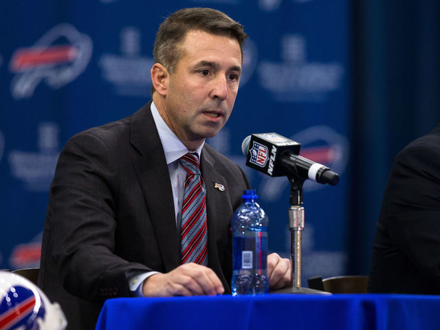 ORCHARD PARK, NY - JANUARY 14: Buffalo Bills president Russ Brandon speaks at a press conference announcing Rex Ryan's arrival as head coach of the Buffalo Bills on January 14, 2015 at Ralph Wilson Stadium in Orchard Park, New York.