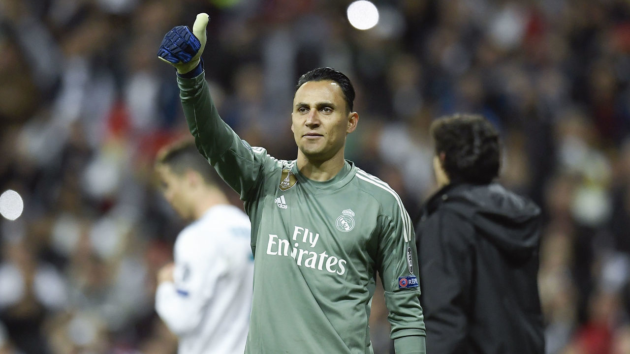Real Madrid's Costa Rican goalkeeper Keylor Navas celebrates at the end of the UEFA Champions League semi-final second leg football match between Real Madrid and Bayern Munich at the Santiago Bernabeu Stadium in Madrid on May 1, 2018.
