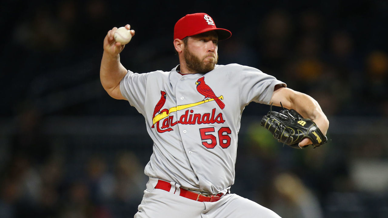 PITTSBURGH, PA - APRIL 27: Greg Holland #56 of the St. Louis Cardinals pitches in the ninth inning against the Pittsburgh Pirates at PNC Park on April 27, 2018 in Pittsburgh, Pennsylvania.