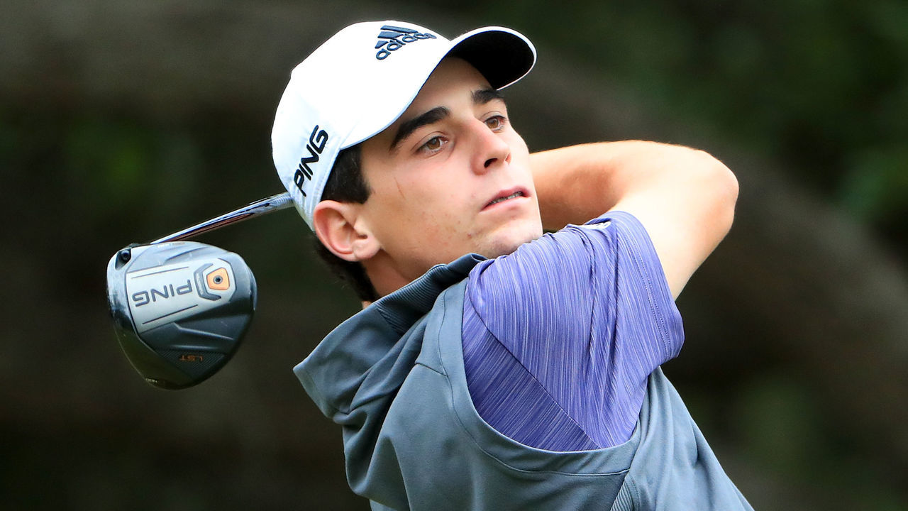 SAN ANTONIO, TX - APRIL 20: Joaquin Niemann of Chile plays his shot from the 14th tee during the second round of the Valero Texas Open at TPC San Antonio AT&T Oaks Course on April 19, 2018 in San Antonio, Texas.