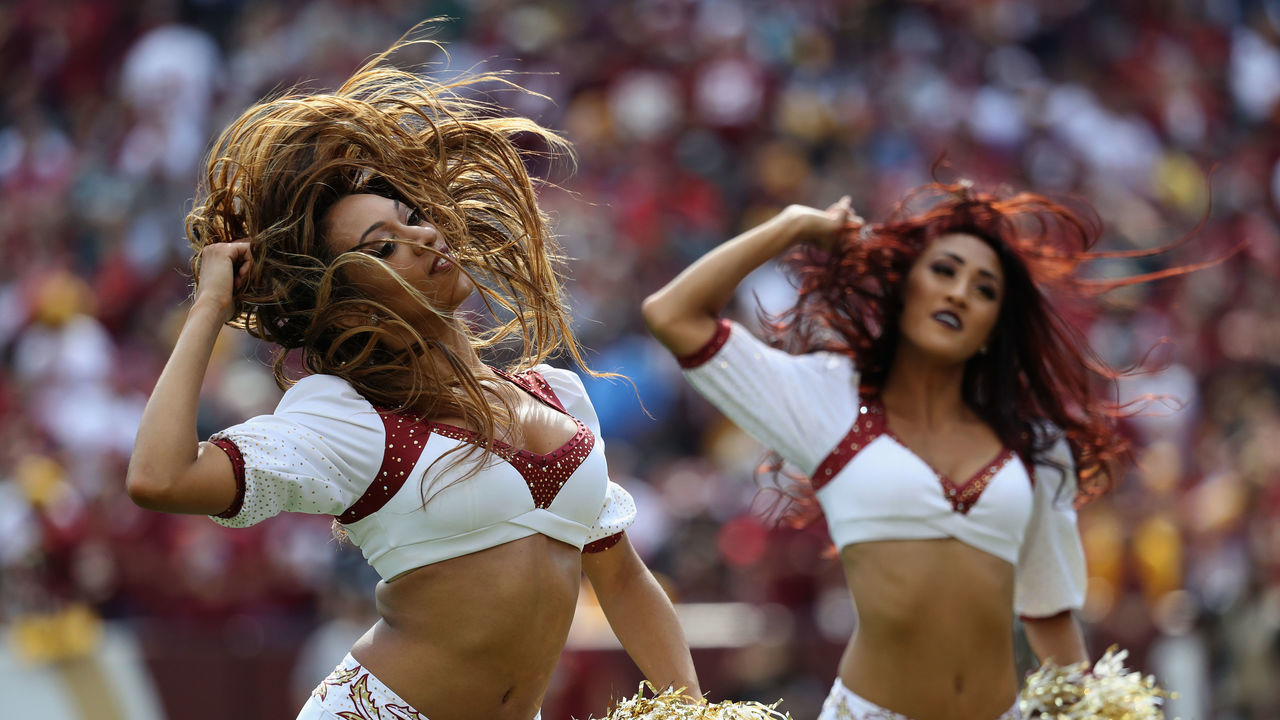 LANDOVER, MD - SEPTEMBER 10: Washington Redskins cheerleaders perform against the Philadelphia Eagles at FedExField on September 10, 2017 in Landover, Maryland.