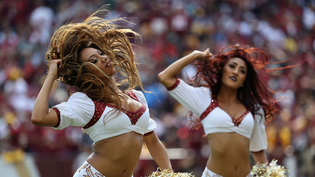 LANDOVER, MD - SEPTEMBER 10: Washington Redskins cheerleaders perform against the Philadelphia Eagles at FedExField on September 10, 2017 in Landover, Maryland.