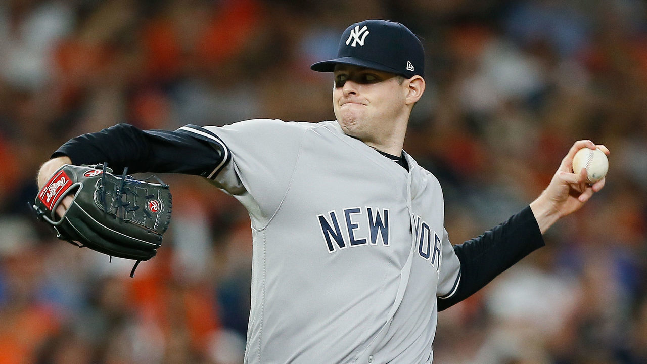 HOUSTON, TX - MAY 01: Jordan Montgomery #47 of the New York Yankees pitches in the first inning against the Houston Astros at Minute Maid Park on May 1, 2018 in Houston, Texas.