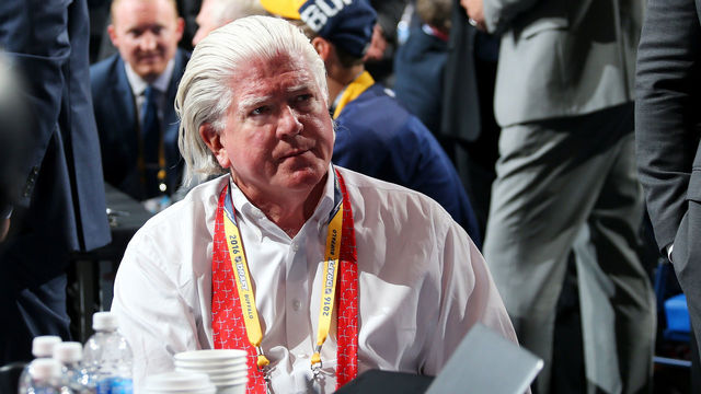 BUFFALO, NY - JUNE 24: President of Hockey Operations for the Calgary Flames Brian Burke attends round one of the 2016 NHL Draft on June 24, 2016 in Buffalo, New York.