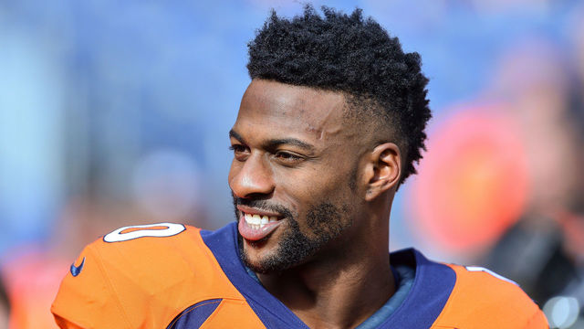 DENVER, CO - NOVEMBER 19: Wide receiver Emmanuel Sanders #10 of the Denver Broncos smiles during player warm ups before a game against the Cincinnati Bengals at Sports Authority Field at Mile High on November 19, 2017 in Denver, Colorado.