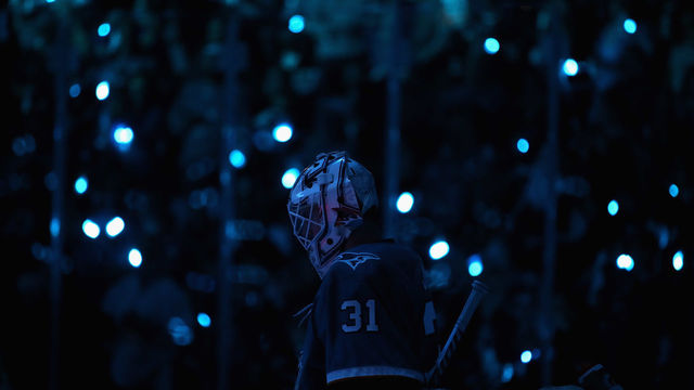 SAN JOSE, CA - APRIL 30: Martin Jones #31 of the San Jose Sharks stands in goal before their game against the Vegas Golden Knights in Game Three of the Western Conference Second Round during the 2018 NHL Stanley Cup Playoffs at SAP Center on April 30, 2018 in San Jose, California.