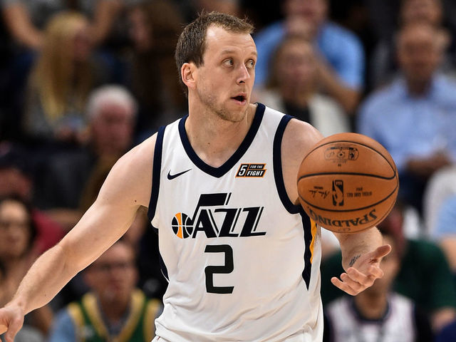 SALT LAKE CITY, UT - OCTOBER 18: Joe Ingles #2 of the Utah Jazz looks to pass the ball against the Denver Nuggets at Vivint Smart Home Arena on October 18, 2017 in Salt Lake City, Utah.