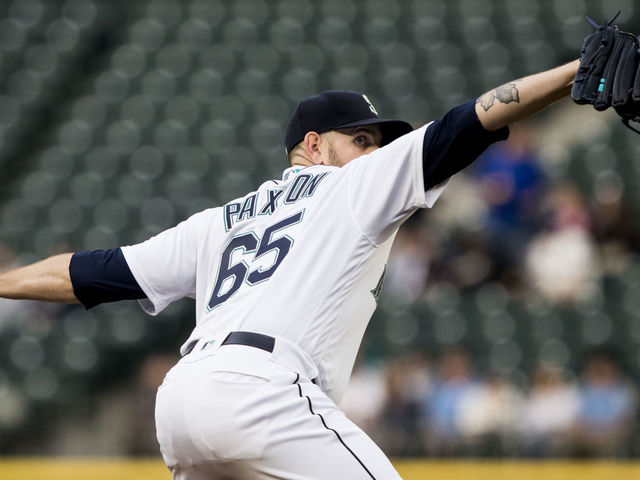 SEATTLE, WA - MAY 02: James Paxton #65 of the Seattle Mariners delivers against the Oakland Athletics in the first inning at Safeco Field on May 2, 2018 in Seattle, Washington.