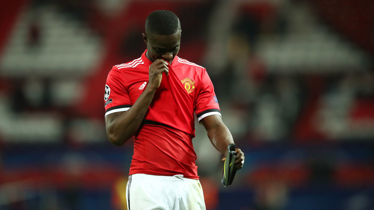 MANCHESTER, ENGLAND - MARCH 13: Eric Bailly of Manchester United looks dejected in defeat after the UEFA Champions League Round of 16 Second Leg match between Manchester United and Sevilla FC at Old Trafford on March 13, 2018 in Manchester, United Kingdom.