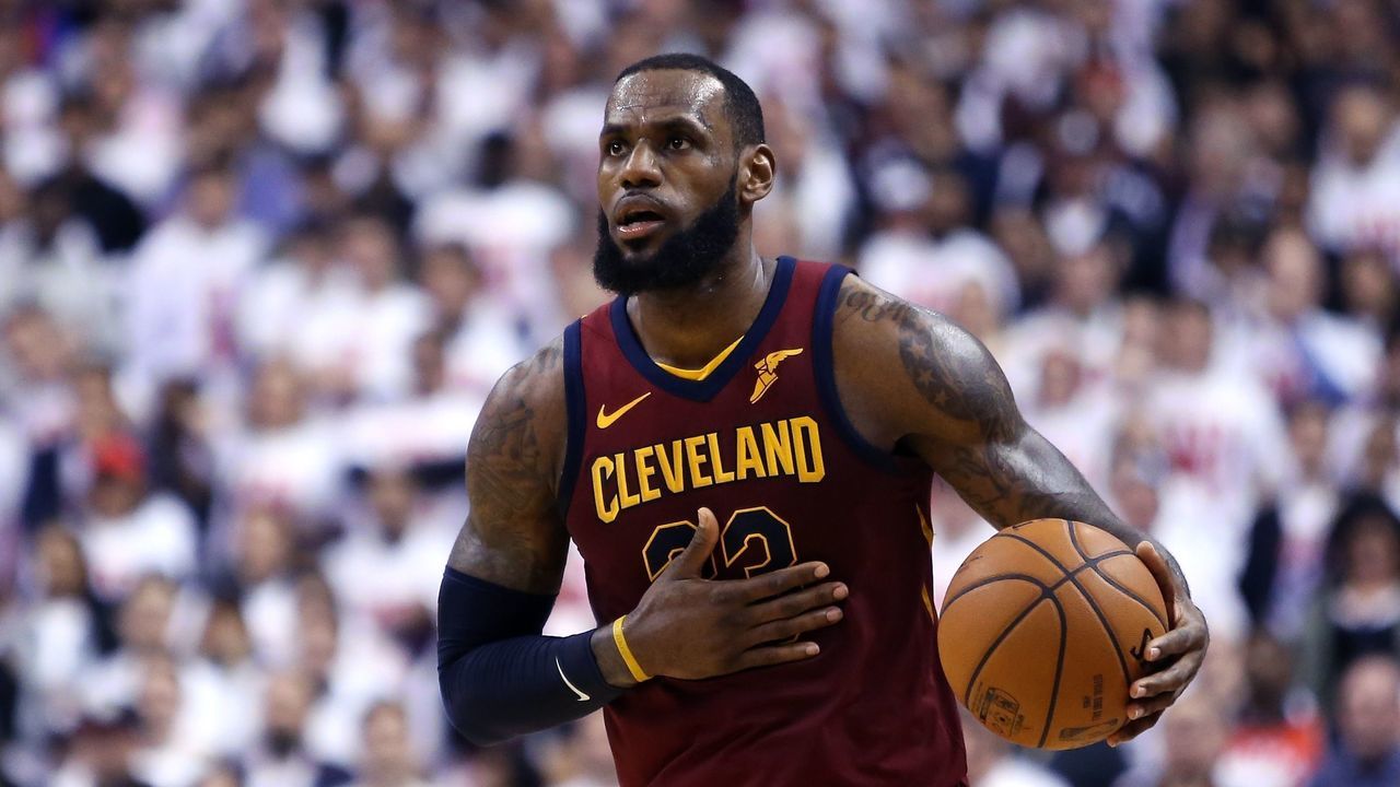 TORONTO, ON - MAY 01: LeBron James #23 of the Cleveland Cavaliers dribbles the ball in the second half of Game One of the Eastern Conference Semifinals against the Toronto Raptors during the 2018 NBA Playoffs at Air Canada Centre on May 1, 2018 in Toronto, Canada.