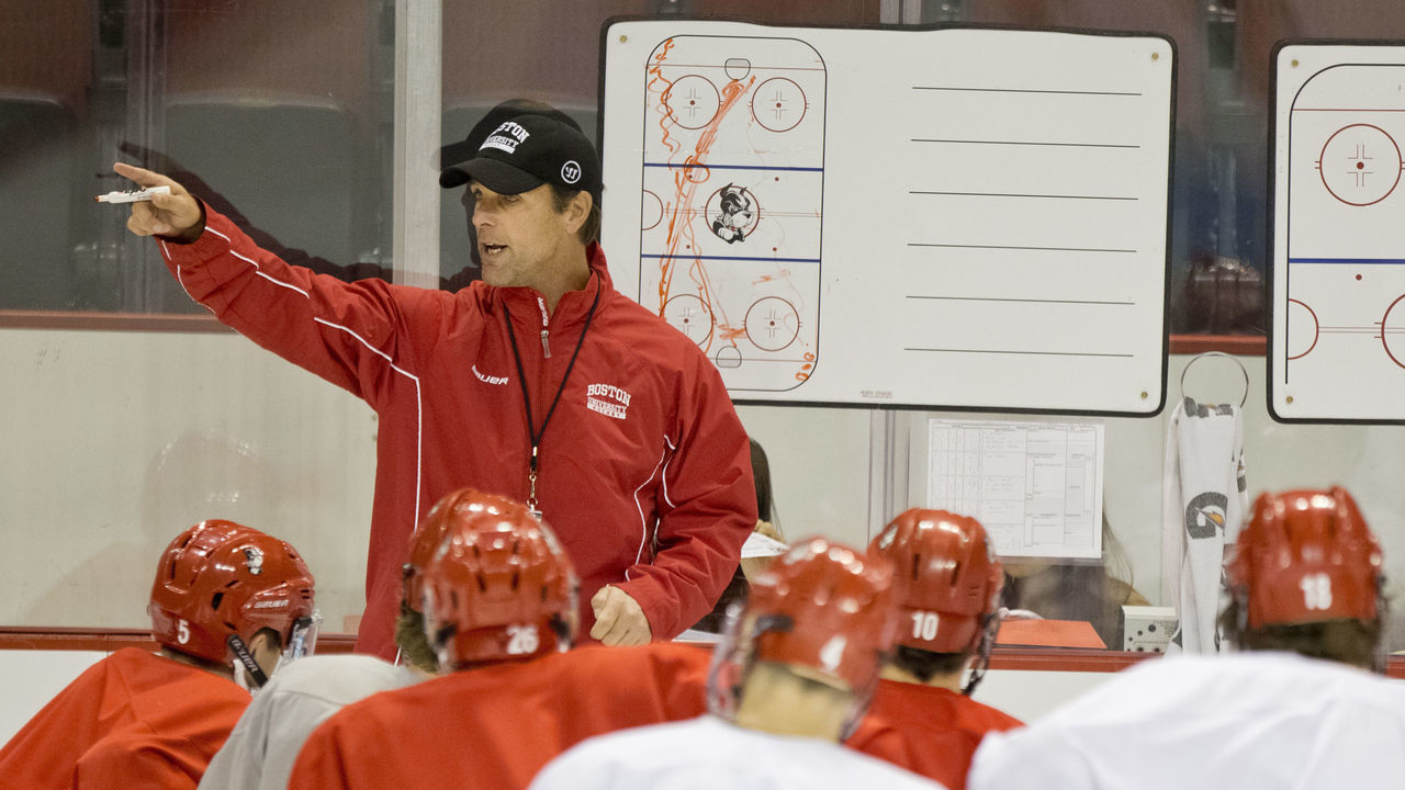 BOSTON - OCTOBER 6: Boston University Head Coach David Quinn is pictured during practice at Agganis Arena on October 6, 2014.