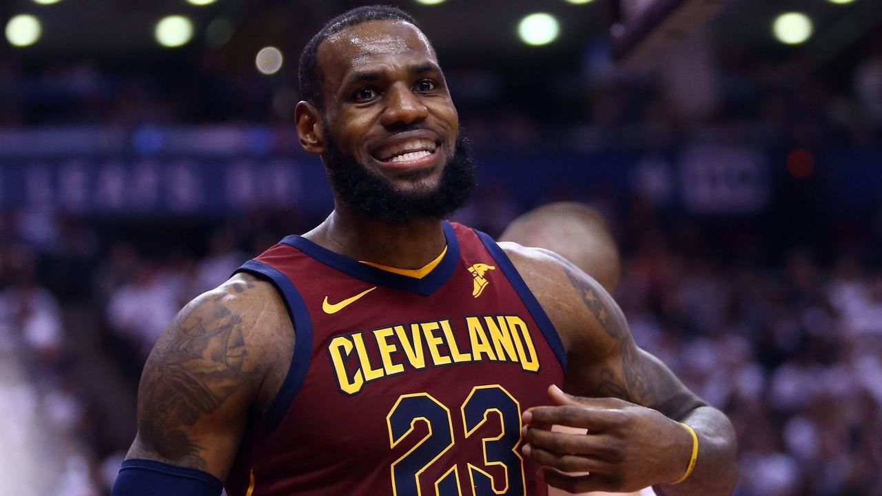 TORONTO, ON - MAY 03: LeBron James #23 of the Cleveland Cavaliers reacts in the second half of Game Two of the Eastern Conference Semifinals against the Toronto Raptors during the 2018 NBA Playoffs at Air Canada Centre on May 3, 2018 in Toronto, Canada.