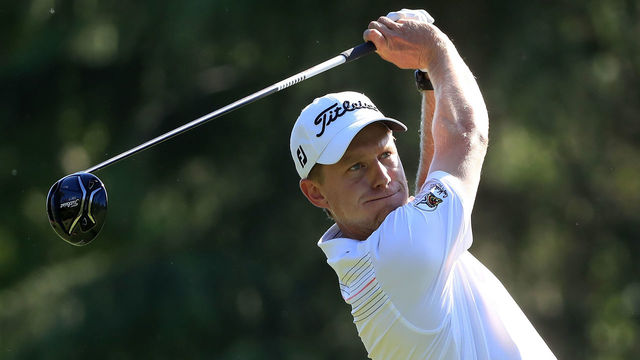CHARLOTTE, NC - MAY 04: Peter Malnati plays his tee shot on the ninth hole during the second round of the 2018 Wells Fargo Championship at Quail Hollow Club on May 4, 2018 in Charlotte, North Carolina.