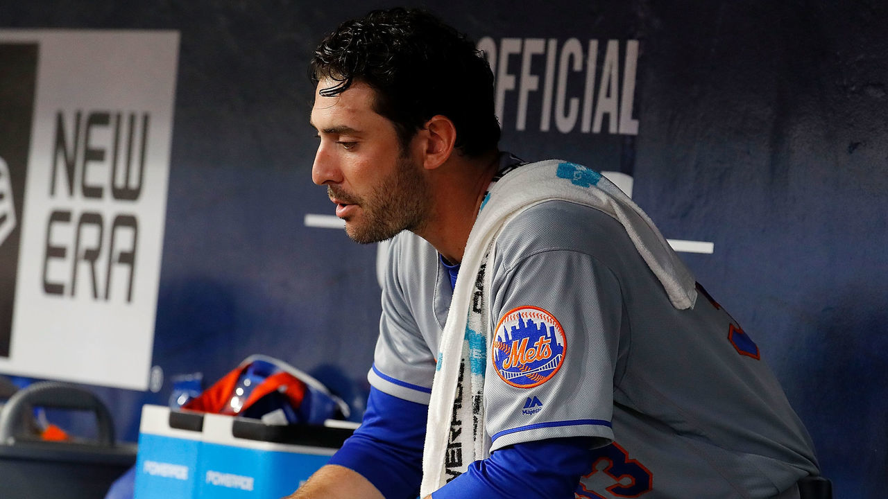 ATLANTA, GA - JUNE 09: Matt Harvey #33 of the New York Mets sits in the dugout during the sixth inning against the Atlanta Braves at SunTrust Park on June 9, 2017 in Atlanta, Georgia.