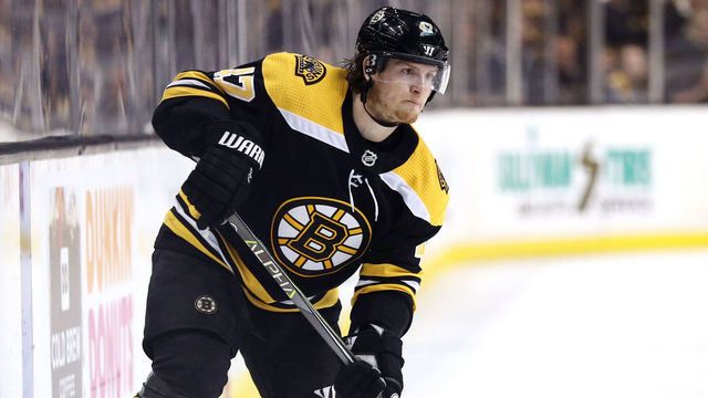 BOSTON, MA - MAY 2: Torey Krug #47 of the Boston Bruins skates against the Tampa Bay Lightning during the third period of Game Three of the Eastern Conference Second Round during the 2018 NHL Stanley Cup Playoffs at TD Garden on May 2, 2018 in Boston, Massachusetts. The Lightning defeat the Bruins 4-1.