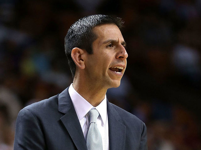 MIAMI, FL - APRIL 13: Head coach James Borrego of the Orlando Magic looks on during a game against the Miami Heat at American Airlines Arena on April 13, 2015 in Miami, Florida. NOTE TO USER: User expressly acknowledges and agrees that, by downloading and/or using this photograph, user is consenting to the terms and conditions of the Getty Images License Agreement. Mandatory copyright notice: