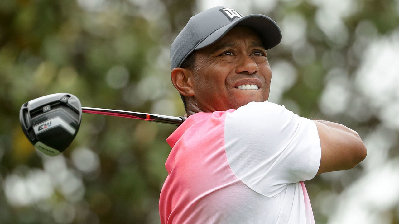 CHARLOTTE, NC - MAY 05: Tiger Woods plays his tee shot on the 16th hole during the third round of the 2018 Wells Fargo Championship at Quail Hollow Club on May 5, 2018 in Charlotte, North Carolina.
