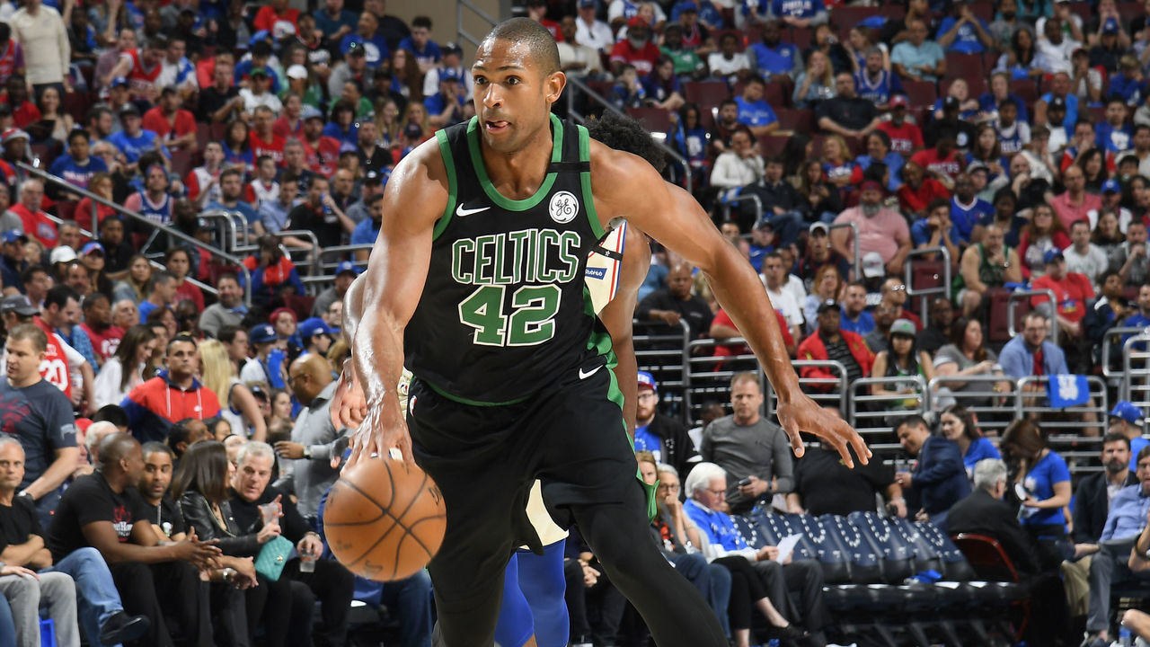 PHILADELPHIA, PA - MAY 5: Al Horford #42 of the Boston Celtics handles the ball against the Philadelphia 76ers in Game Three of Round Two of the 2018 NBA Playoffs on May 5, 2018 at Wells Fargo Center in Philadelphia, Pennsylvania. Mandatory Copyright Notice: Copyright 2018 NBAE