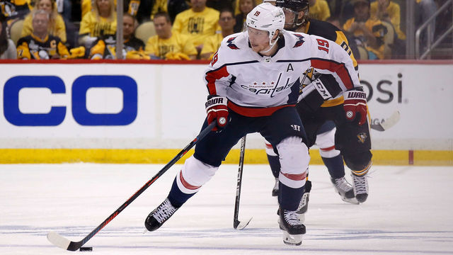 PITTSBURGH, PA - MAY 03: Nicklas Backstrom #19 of the Washington Capitals controls the puck in Game Four of the Eastern Conference Second Round during the 2018 NHL Stanley Cup Playoffs against the Pittsburgh Penguins at PPG PAINTS Arena on May 3, 2018 in Pittsburgh, Pennsylvania. Pittsburgh defeated Washington 3-1. *** Local Caption *** Nicklas Backstrom