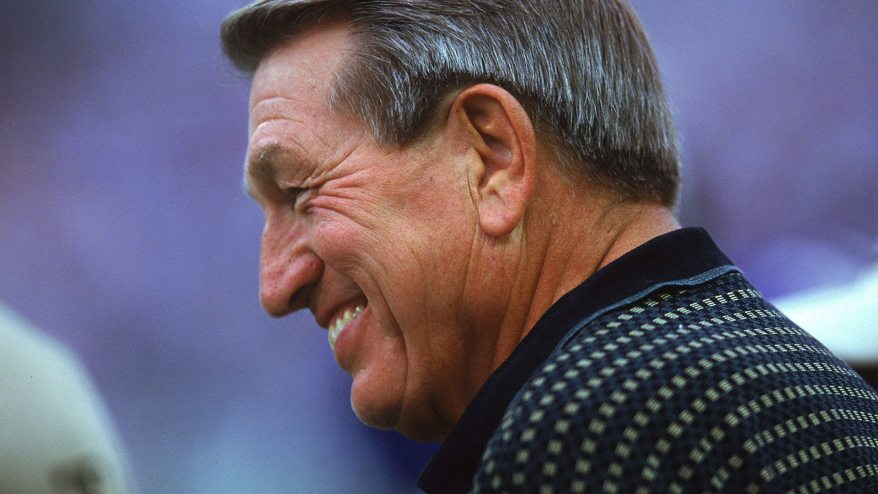 BALTIMORE - SEPTEMBER 24: A close up of Hall of Fame Quarterback Johnny Unitas, formerly of the Baltimore Colts, as he smiles and looks on during the game between the Cincinnati Bengals and the Baltimore Ravens on September 24, 2000 at PSINet Stadium in Baltimore, Maryland. The Ravens defeated the Bengals 37-0.