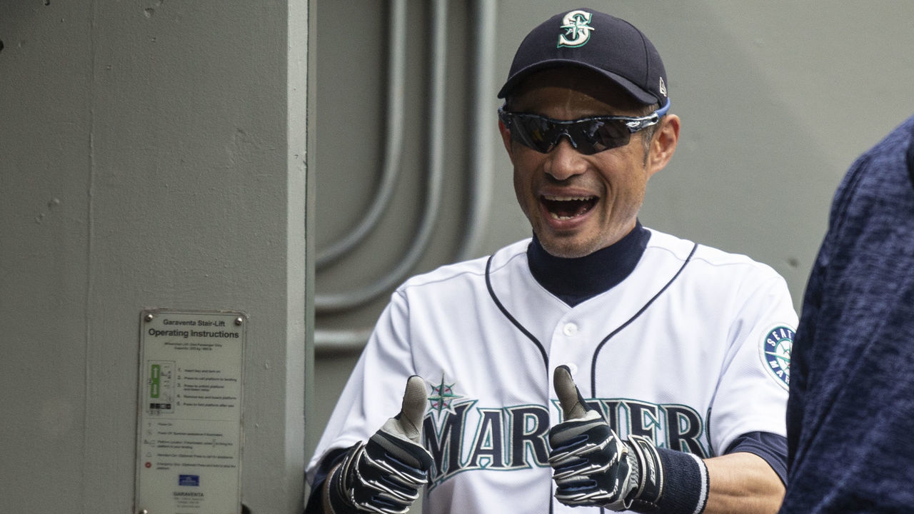 SEATTLE, WA - MAY 5: Ichiro Suzuki #51 of the Seattle Mariners gives the thumbs up fro the dugout before a game against the Los Angeles Angels of Anaheim at Safeco Field on May 5, 2018 in Seattle, Washington. The Mariners won the game 9-8 in 11 innings.