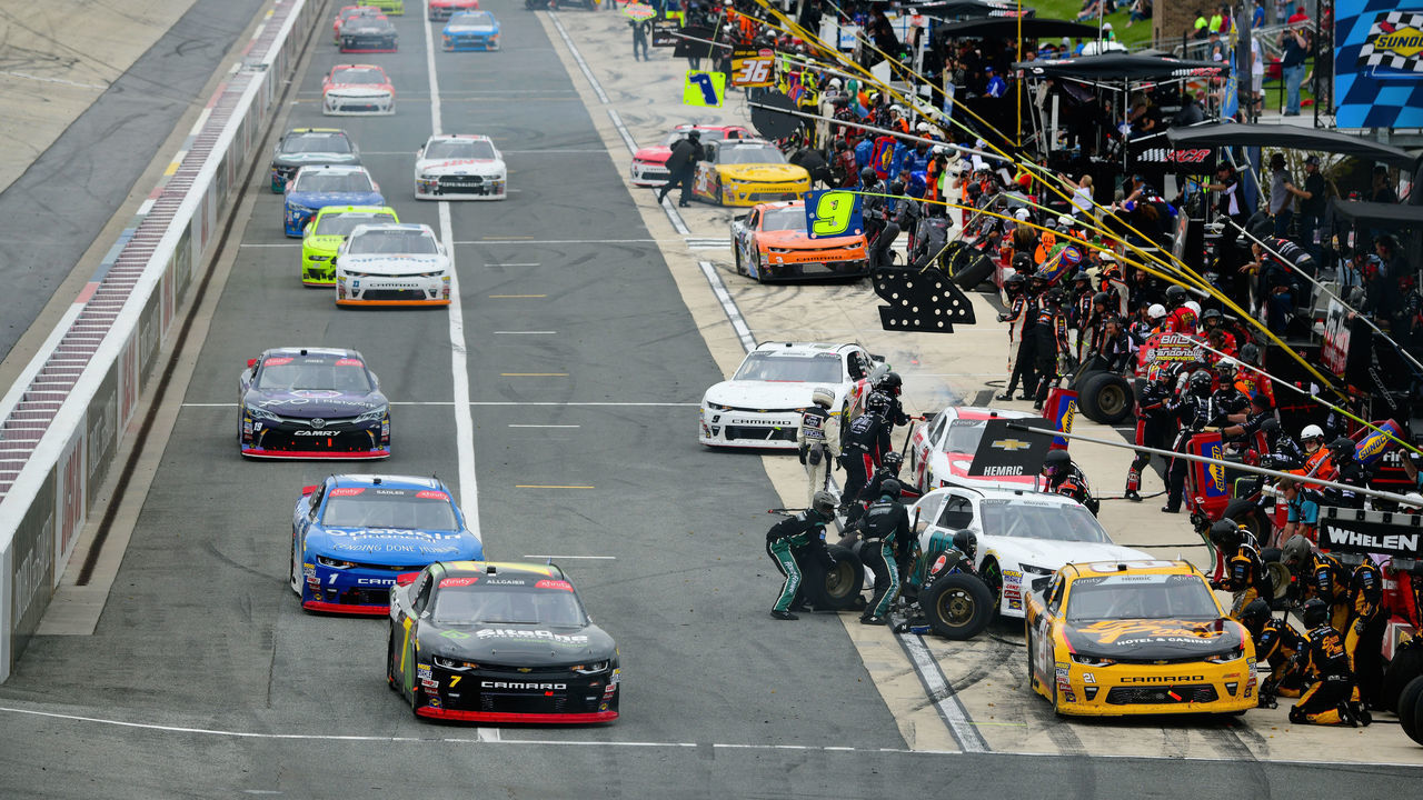 DOVER, DE - MAY 05: Justin Allgaier, driver of the #7 SiteOne Landscape Supply Chevrolet, leaves pit lane during the NASCAR Xfinity Series OneMain Financial 200 at Dover International Speedway on May 5, 2018 in Dover, Delaware.