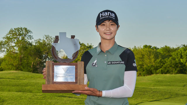 THE COLONY, TX - MAY 06: Sung Hyun Park of South Korea poses with the champion's trophy following the 2018 Volunteers of America LPGA Texas Classic at Old American Golf Club on May 6, 2018 in The Colony, Texas. (Photograph by Darren Carroll/Getty Images)