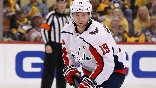 PITTSBURGH, PA - MAY 03: Nicklas Backstrom #19 of the Washington Capitals controls the puck in Game Four of the Eastern Conference Second Round during the 2018 NHL Stanley Cup Playoffs against the Pittsburgh Penguins at PPG PAINTS Arena on May 3, 2018 in Pittsburgh, Pennsylvania. *** Local Caption *** Nicklas Backstrom