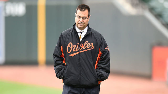 BALTIMORE, MD - APRIL 30: General manger of the Baltimore Orioles on the field before a baseball game against the Chicago White Sox at Oriole Park at Camden yards on April 30, 2016 in Baltimore, Maryland.