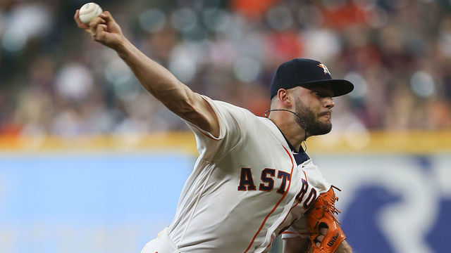 HOUSTON, TX - MAY 03: Lance McCullers Jr. #43 of the Houston Astros pitches in the first inning against the New York Yankees at Minute Maid Park on May 3, 2018 in Houston, Texas.