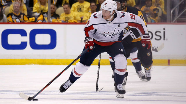 PITTSBURGH, PA - MAY 03: Nicklas Backstrom #19 of the Washington Capitals controls the puck in Game Four of the Eastern Conference Second Round during the 2018 NHL Stanley Cup Playoffs against the Pittsburgh Penguins at PPG PAINTS Arena on May 3, 2018 in Pittsburgh, Pennsylvania. Pittsburgh defeated Washington 3-1. *** Local Caption *** Nicklas Backstrom