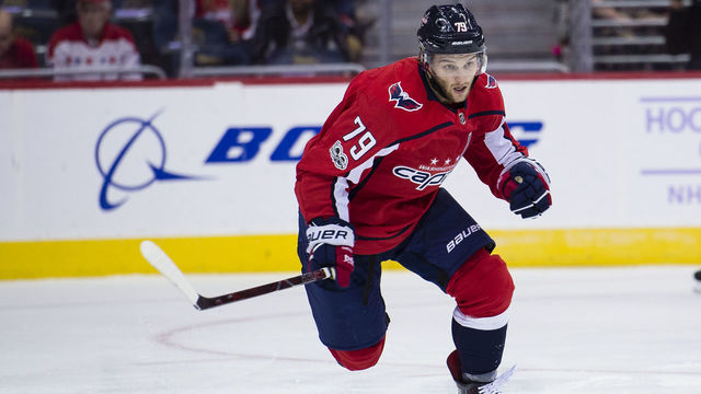 WASHINGTON, DC - NOVEMBER 02: Nathan Walker #79 of the Washington Capitals skates in the first period against the New York Islanders at Capital One Arena on November 2, 2017 in Washington, DC.