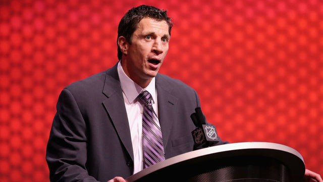 PHILADELPHIA, PA - JUNE 27: Rod Brind'Amour, Assistant Coach of the Carolina Hurricanes, talks during the first round of the 2014 NHL Draft at the Wells Fargo Center on June 27, 2014 in Philadelphia, Pennsylvania.