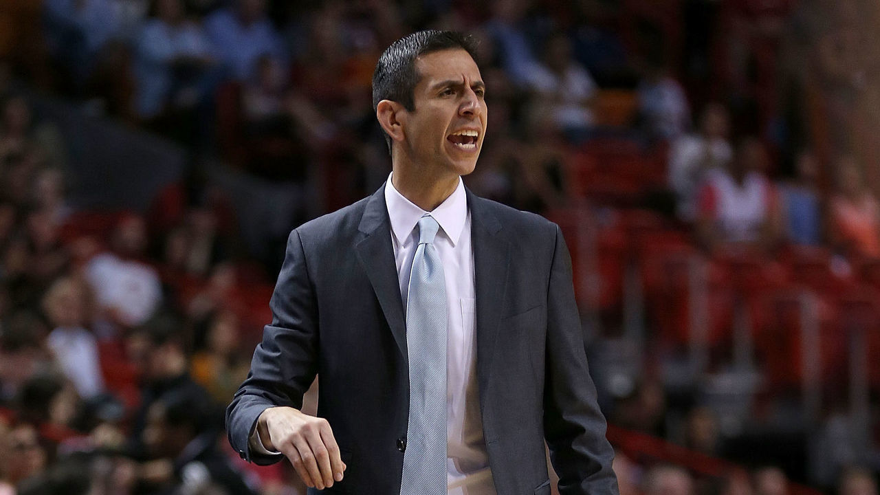 MIAMI, FL - APRIL 13: Head coach James Borrego of the Orlando Magic looks on during a game against the Miami Heat at American Airlines Arena on April 13, 2015 in Miami, Florida. NOTE TO USER: User expressly acknowledges and agrees that, by downloading and/or using this photograph, user is consenting to the terms and conditions of the Getty Images License Agreement. Mandatory copyright notice: