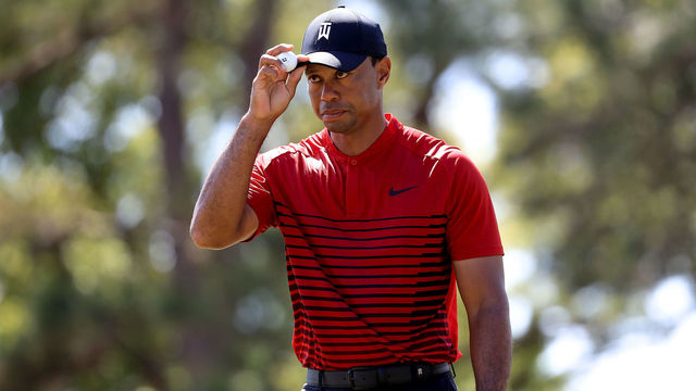 PALM HARBOR, FL - MARCH 11: Tiger Woods reacts after a putt on the sixth hole during the final round of the Valspar Championship at Innisbrook Resort Copperhead Course on March 11, 2018 in Palm Harbor, Florida.