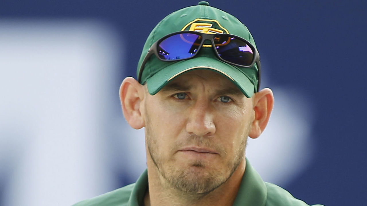 TORONTO, ON - SEPTEMBER 16: Head Coach Jason Maas of the Edmonton Eskimos priorto a game against the Toronto Argonauts at BMO field on September 16, 2017 in Toronto, Ontario, Canada. Toronto defeated Edmonton 36-24.