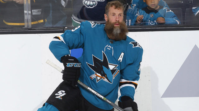 SAN JOSE, CA - APRIL 16: Joe Thornton #19 of the San Jose Sharks warms up prior to Game Three of the Western Conference First Round against the Anaheim Ducks during the 2018 NHL Stanley Cup Playoffs at SAP Center on April 16, 2018 in San Jose, California. *** Local Caption *** Joe Thornton
