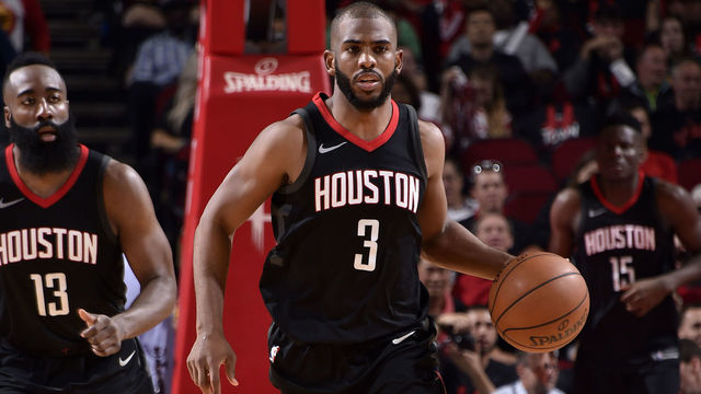 HOUSTON, TX - MAY 8: Chris Paul #3 of the Houston Rockets handles the ball against the Utah Jazz in Game Five of the Western Conference Semifinals of the 2018 NBA Playoffs on May 8, 2018 at the Toyota Center in Houston, Texas. Mandatory Copyright Notice: Copyright 2018 NBAE